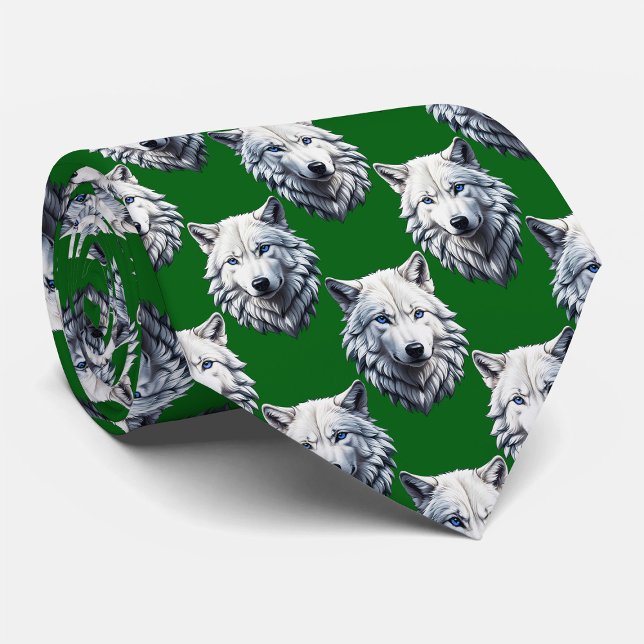 White Wolf Head Pattern Design Green  Krawatte (Von Creator hochgeladen)