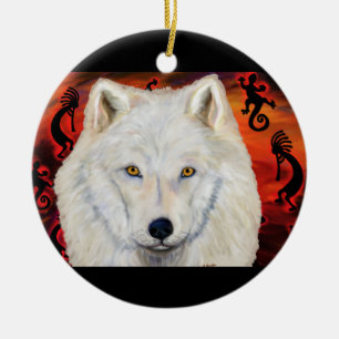 White Wolf Keramik Ornament