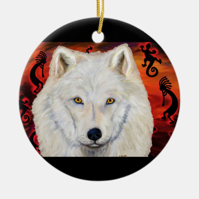 White Wolf Keramik Ornament (Vorne)