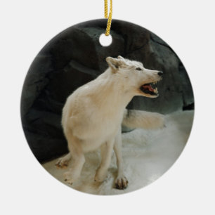 White Wolf Keramik Ornament