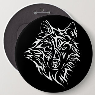 White Wolf Kopf auf schwarz Button