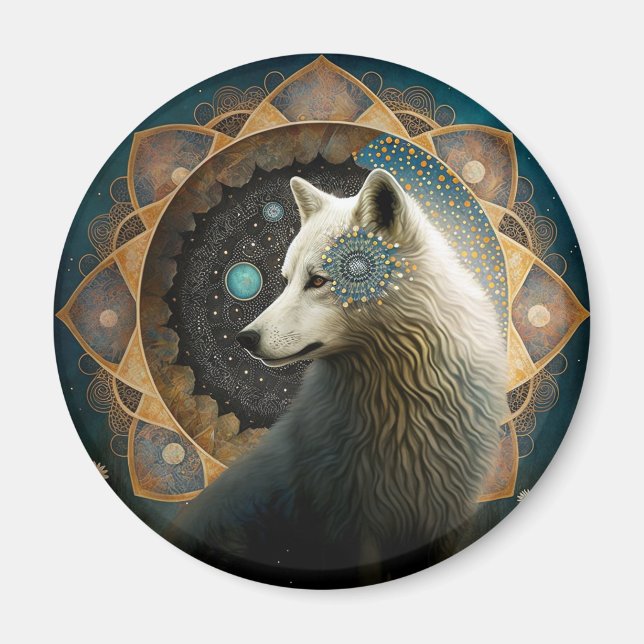 White Wolf Mandala Magnet (Vorne)
