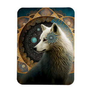 White Wolf Mandala Magnet