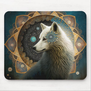 White Wolf Mandala Mousepad