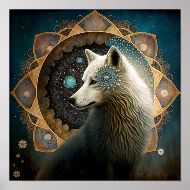 White Wolf Mandala Poster (Vorne)