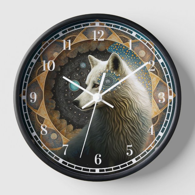 White Wolf Mandala Uhr (Vorderseite)