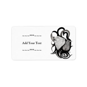 White Wolf mit Raven Tribal Art Adressaufkleber