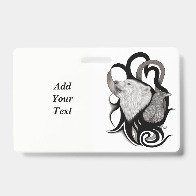 White Wolf mit Raven Tribal Art Ausweis (Vorderseite)