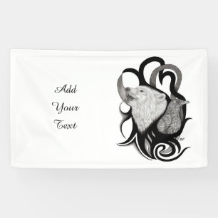White Wolf mit Raven Tribal Art Banner