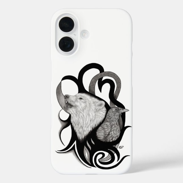 White Wolf mit Raven Tribal Art Case-Mate iPhone Hülle (Rückseite)