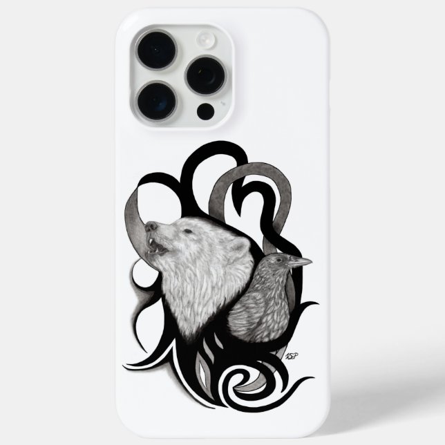 White Wolf mit Raven Tribal Art Case-Mate iPhone Hülle (Rückseite)