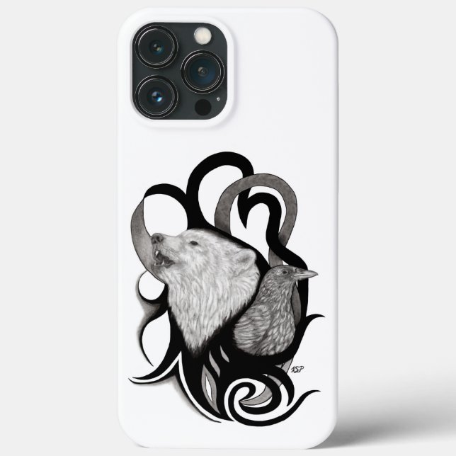 White Wolf mit Raven Tribal Art Case-Mate iPhone Hülle (Rückseite)
