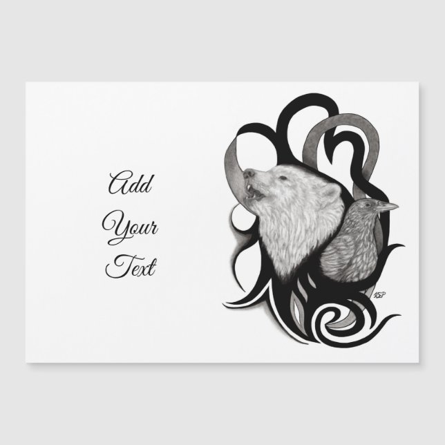 White Wolf mit Raven Tribal Art Magnetkarte (Vorderseite)