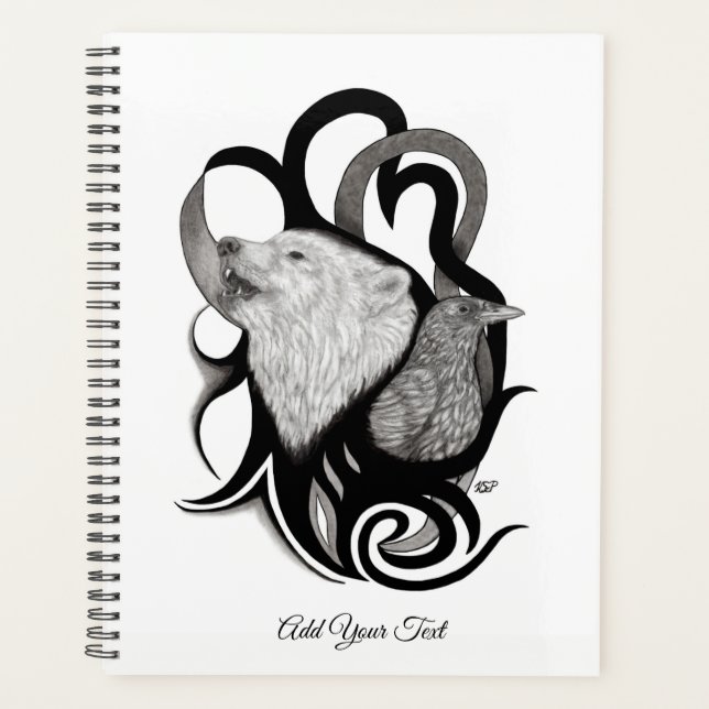 White Wolf mit Raven Tribal Art Planer (Vorderseite)