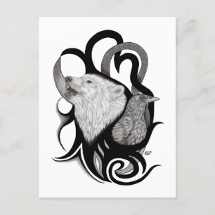 White Wolf mit Raven Tribal Art Postkarte