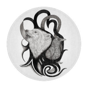 White Wolf mit Raven Tribal Art Schneidebrett