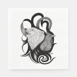White Wolf mit Raven Tribal Art Serviette