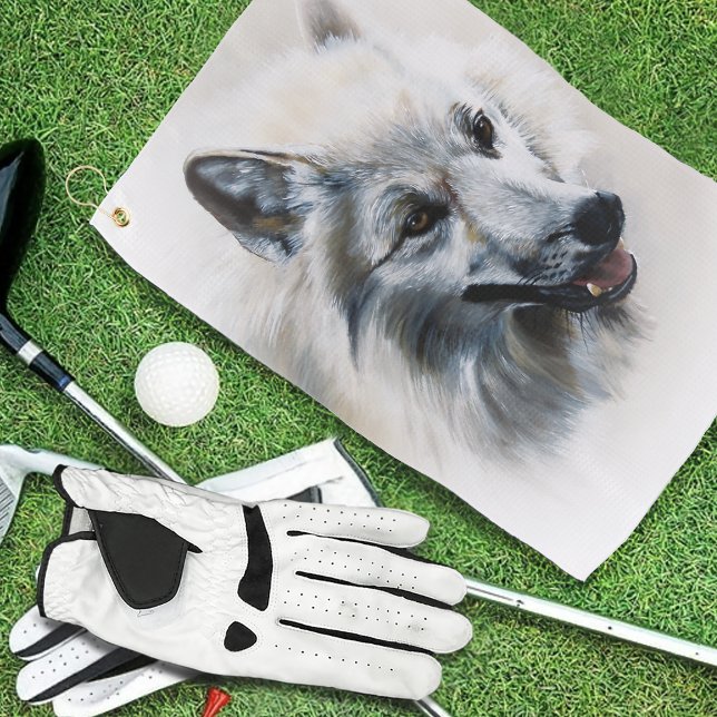 White Wolf Portrait Golfhandtuch (Von Creator hochgeladen)