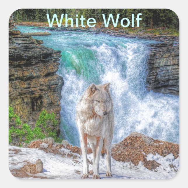 White Wolf & Rocky Mountain Wasserfall Wilhelm Tel Quadratischer Aufkleber (Vorderseite)