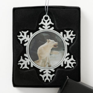 White Wolf Schneeflocken Zinn-Ornament