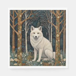 White wolf vintage boho woodland forest serviette