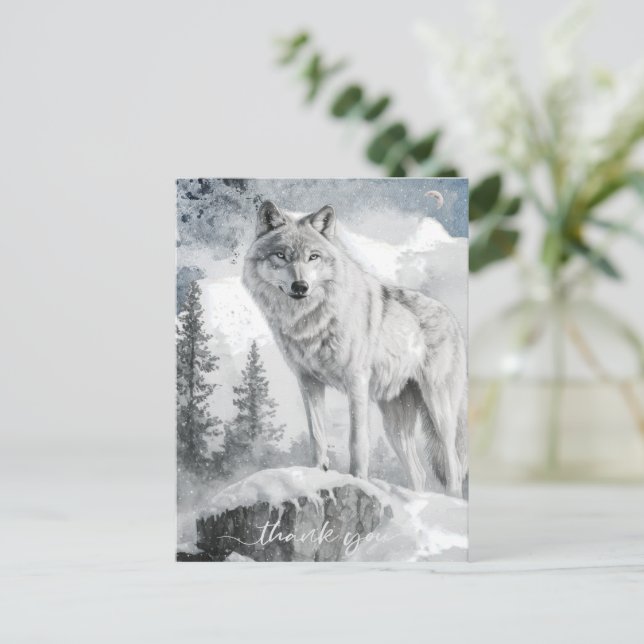White Wolf Watercolor Winter Postkarte (Stehend Vorderseite)