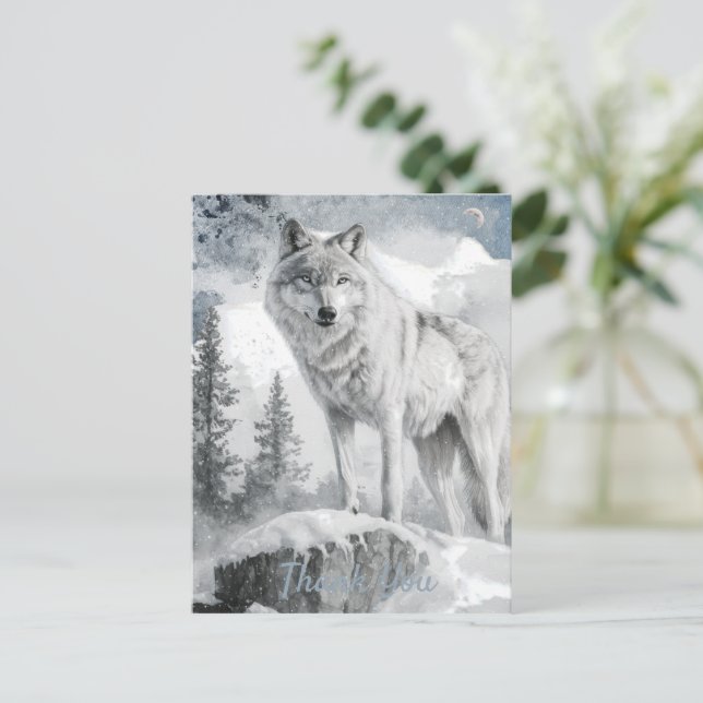 White Wolf Watercolor Winter Postkarte (Stehend Vorderseite)