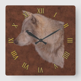 White Wolf Wildlife Portrait Quadratische Wanduhr