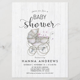 White Wood & Carriage Girl Kinderdusche Einladung