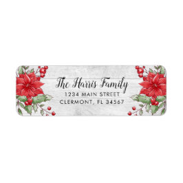 White Wood Christmas Poinsettia Holly Berry Label