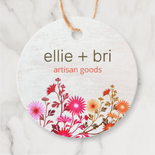 White Wood Country Floral Boho White Wood Hang Tag Geschenkanhänger
