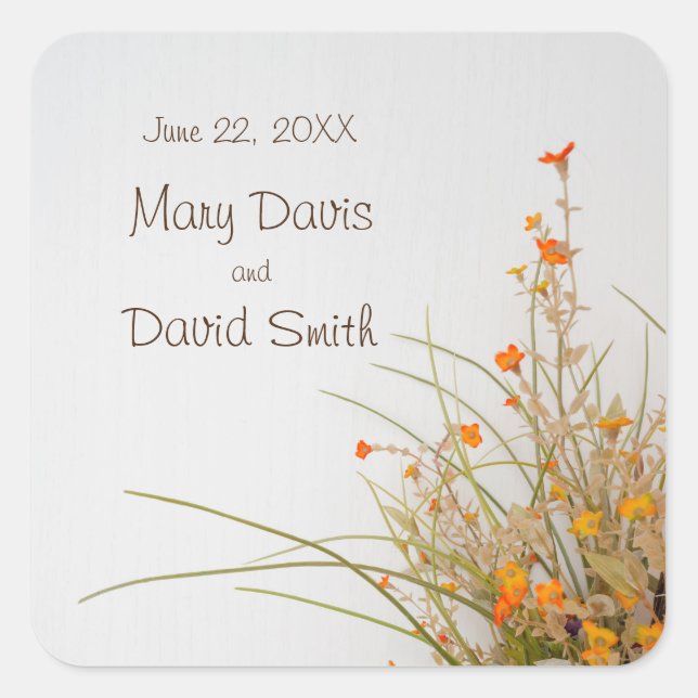 White Wood Fall Blume Hochzeitsticker Quadratischer Aufkleber (Vorderseite)