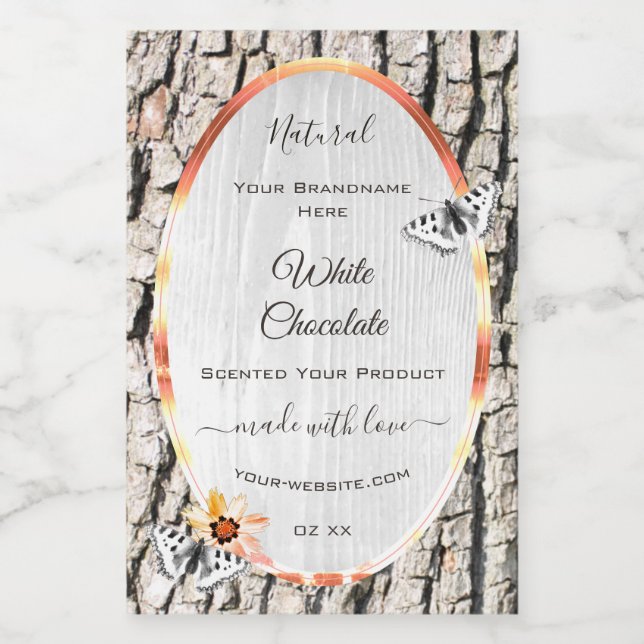 White Wood Product Label Rose Gold Frame Butterfly Lebensmitteletikett (Einzelnes Label)