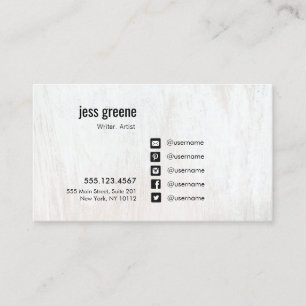 White Wood Social Media Icons Business Card Visitenkarte