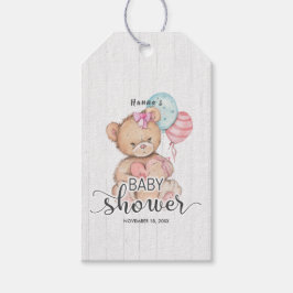 White Wood & Teddy Bear Girl Baby Dusche Vielen Da Geschenkanhänger