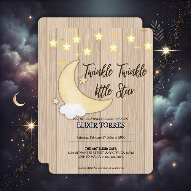 White Wood Twinkle Twinkle Little Star Baby Dusche Einladung (Von Creator hochgeladen)