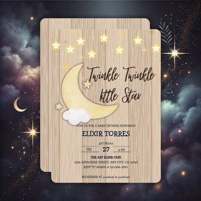 White Wood Twinkle Twinkle Little Star Baby Dusche Einladung (Von Creator hochgeladen)
