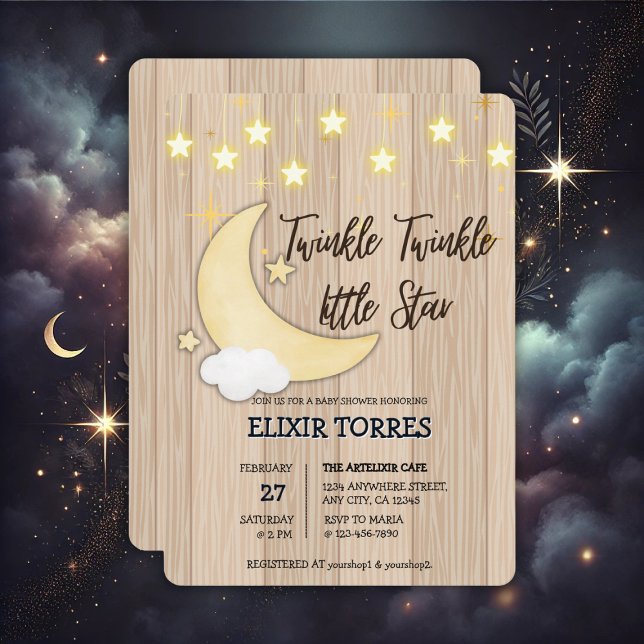 White Wood Twinkle Twinkle Little Star Baby Dusche Einladung (Von Creator hochgeladen)