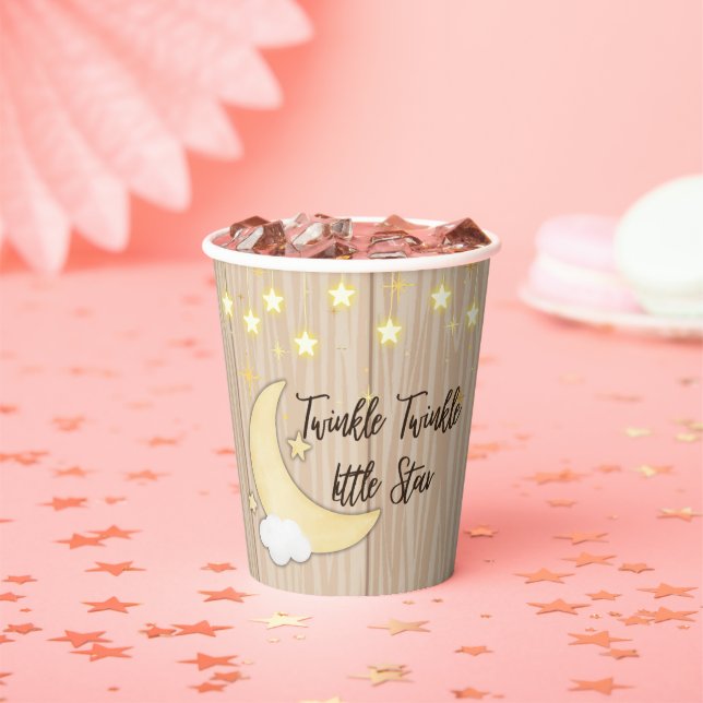 White Wood Twinkle Twinkle Little Star Baby Dusche Pappbecher (Insitu)