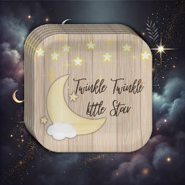 White Wood Twinkle Twinkle Little Star Baby Dusche Pappteller