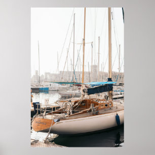 WHITE YACHT ON BAY POSTER