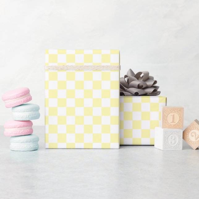White & Yellow Checkerboard Wrapping Paper Roll Geschenkpapier (Babyparty)