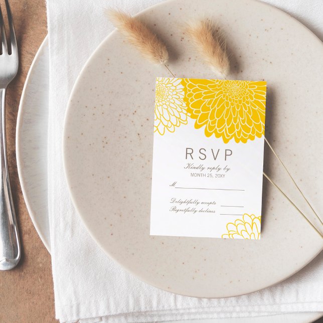 White Yellow Chrysanthema Response RSVP Card (Von Creator hochgeladen)