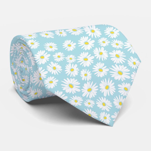 White yellow cyan daisy flower pattern krawatte (Gerollt)