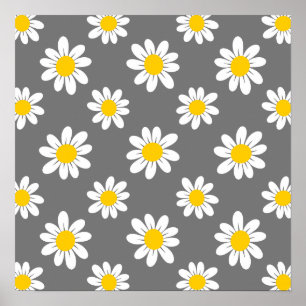 White Yellow Daisies Poster