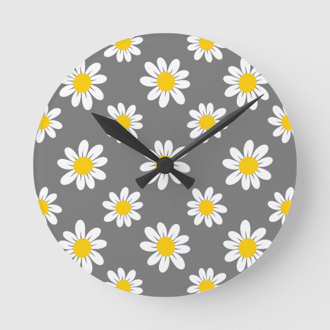 White Yellow Daisies Runde Wanduhr (Vorderseite)