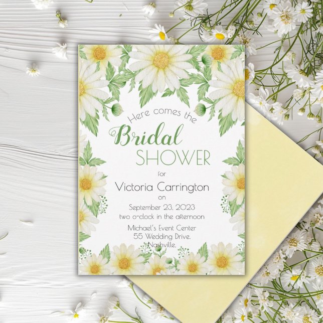 White Yellow Floral Daisies Script-Brautparty Einladung (Von Creator hochgeladen)