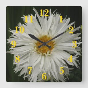 White Yellow Flower Quadratische Wanduhr