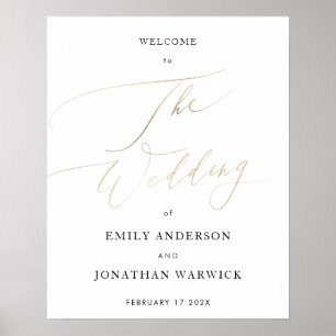 White Yellow Gold Calligraphy Simple Wedding Poster