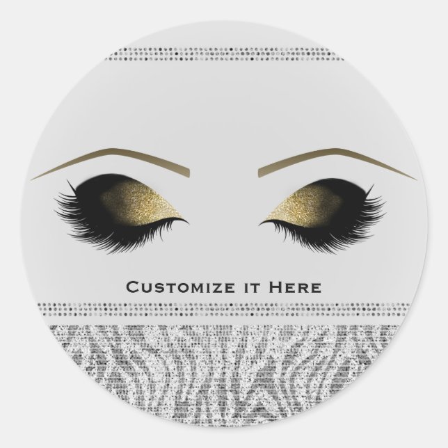 White Zebra Gold Makeup Eyelashes Glam Custom Runder Aufkleber (Vorderseite)